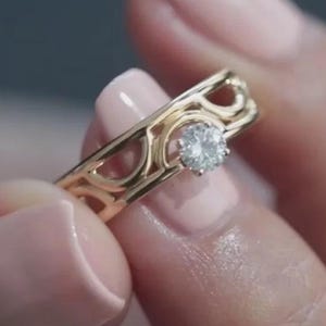14K Gold Filigree Solitaire Diamond Ring – Vintage Inspired Engagement Ring – Unique Wedding Band – Anniversary Jewelry Gift