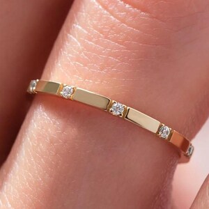 Gold Diamond Band Ring – Dainty Minimalist Stacking Ring for Women – Modern Wedding, Engagement or Anniversary Jewelry