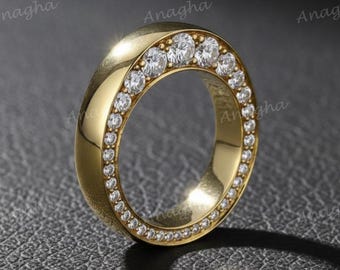 14k Gold Wide Diamond Band Ring – Bold Statement Ring with Full Pavé Diamonds – Luxury Modern Bridal Wedding Jewelry