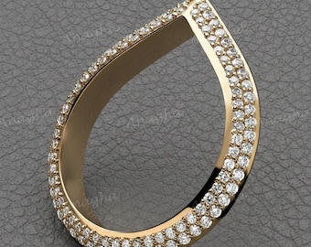 14k gouden druppelvormige diamanten ring – unieke pavé-band – moderne statementring – luxe cocktailring – gedurfde eigentijdse fijne sieraden