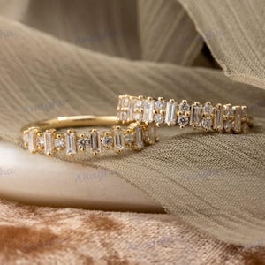 Baguette and Round Diamond Band – 14k Yellow Gold Wedding Ring ...
