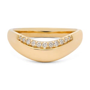 14K Gold Diamond Wave Band – Modern Curved Wedding Ring – Unique Wide Stacking Band – Anniversary Jewelry Gift for Her