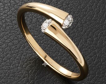Round Cut Solid Gold Moissanite Ring Bypass Floral Wedding Band Fall Bridal Jewelry Holiday Gift For Her Dainty Cluster Ring