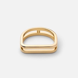 14k Gold Double Band Ring – Modern Minimalist Stacking Ring – Wide Open Band Statement Jewelry – Unique Contemporary Gold Ring