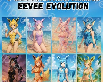 Pack of 8 Illustrations | Eevee Evolutions, Eevee, Human