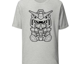 Gundam Minimal Outline T-shirt – Black & White Chibi Design – Unisex Anime