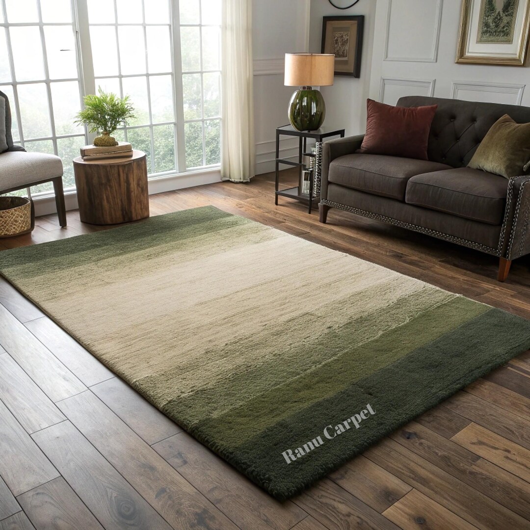 Green Gradient Hand Tufted Rug | Modern Ombre Living Room Carpet 9x12 ...