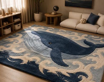 Custom Wool Rug Made To Order | Whale Ocean Design | Hand Tufted Area Rug