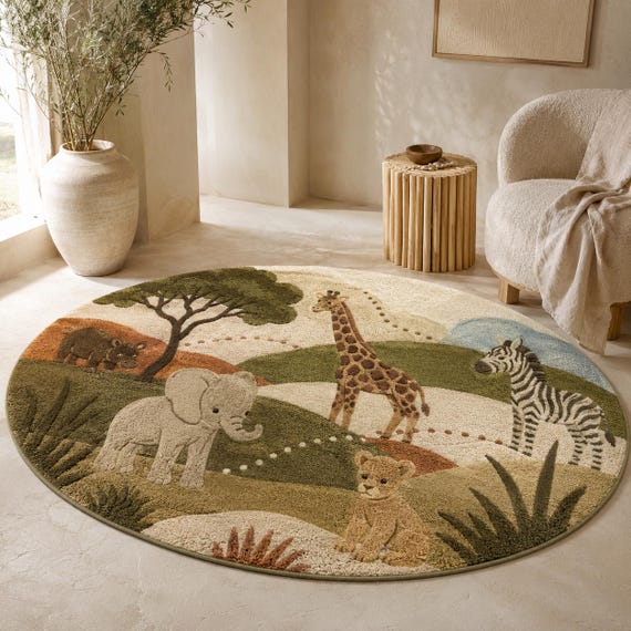 Jungle Safari Rug | Custom Wool Carpet For Nursery | Hand Tufted Animal Decor