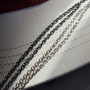 925 Sterling Silver Cable Link Chain, 2.5mm Oxidized Silver Necklace, Anchor Chains Gift for Men