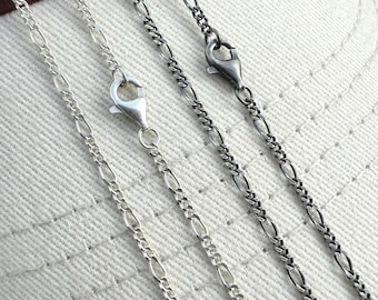 Collar de cadena Figaro de 2 mm de plata de ley, cadenas delicadas