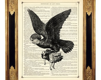 Harpie corbeau dictionnaire Crow Girl gothique fantastique affiche Dark Academia - page de livre victorienne vintage impression d'art Steampunk