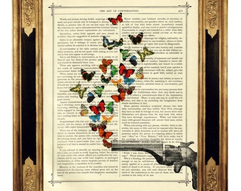 Papillons photo revolver pistolet Peace Love Dictionary - page de livre victorienne vintage impression d'art affiche steampunk papillon