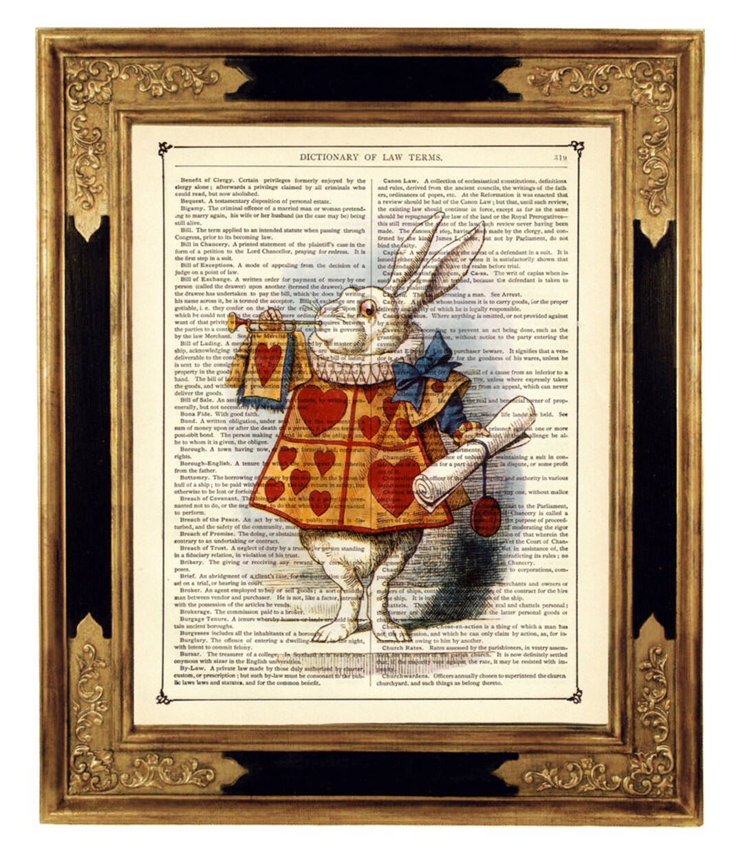 Alice in Wonderland Art Print the White Rabbit Trumpet Hearts