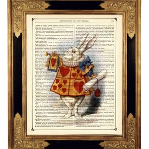 Alicia en el país de las maravillas Lámina Los corazones de trompeta del conejo blanco - Diccionario victoriano vintage Libro Página Vivero Lámina Steampunk color