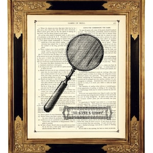 Sherlock Holmes Poster Magnifying Glass The Game's Afoot Dark Academia - Vintage Victorian Book Page Art Print Steampunk Dictionary