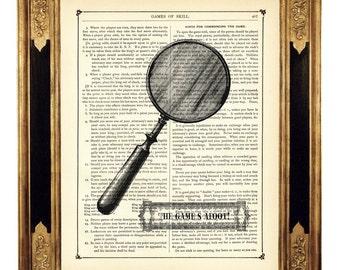 Sherlock Holmes Poster Vergrootglas Het spel is te voet Dark Academia - Vintage Victoriaanse boekpagina Art Print Steampunk Woordenboek