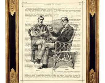 Sherlock Holmes e Dr John Watson Pipe Dark Academia - Página de livro vitoriano vintage Impressão artística Steampunk gravura Arthur Conan Doyle