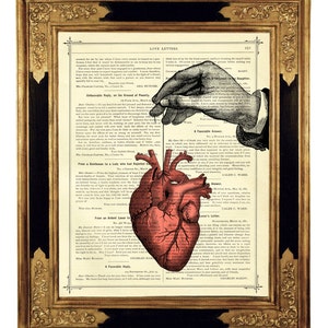 Anatomiskt hjärta tråd hand gotisk - vintage viktoriansk boksida konsttryck steampunk alla hjärtans dag kärlek