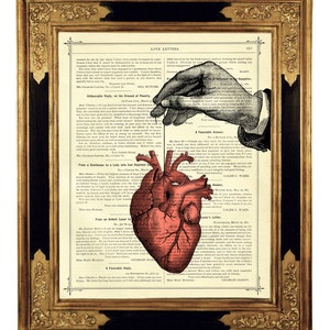 Anatomical Heart Thread Hand Gothic Vintage Victorian Book Page Art Print Steampunk Valentine's Day Love image 1