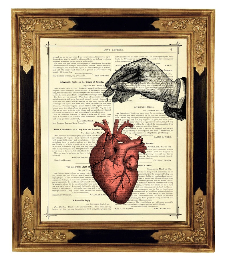 Anatomical Heart Thread Hand Gothic Vintage Victorian Book Page Art Print Steampunk Valentine's Day Love image 1