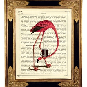 Pink Flamingo Bird Top Hat Steampunk Gentleman - Vintage Victorian Book Page Art Print Dictionary Poster