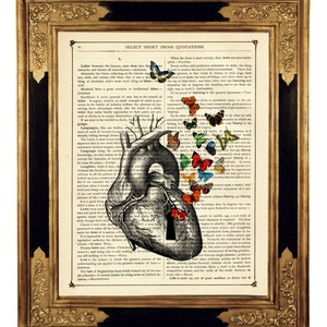 Anatomical Heart with Butterflies flying out of Keyhole Shabby Chic - Vintage Victorian Book Page Dictionary Art Print Steampunk