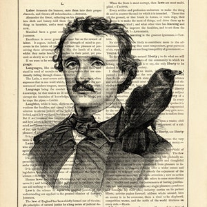 Edgar Allan Poe Art Portrait Raven Crow Nevermore Gothic Halloween Dark Academia Vintage Victorian Book Page Art Print Steampunk image 2