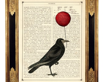 Halloween corbeau dictionnaire corbeau rouge ballon gothique anniversaire Dark Academia - page de livre victorienne vintage impression d'art Steampunk