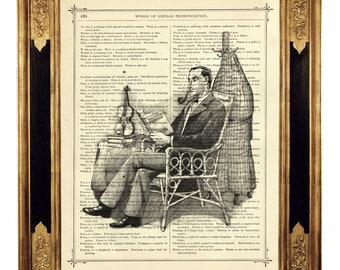 Livre de lecture de Sherlock Holmes fumer la pipe violon Dark Academia - page de livre victorien vintage impression d'art gravure steampunk