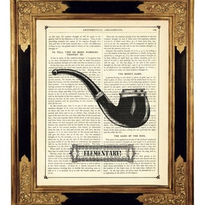 Sherlock Holmes Art Print Pipe Elementary Poster Dark Academia - Steampunk Vintage Victorian Book Page