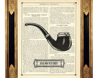 Sherlock Holmes Art Print Pipe Elementary Poster Dark Academia - Steampunk Vintage Victorian Book Page