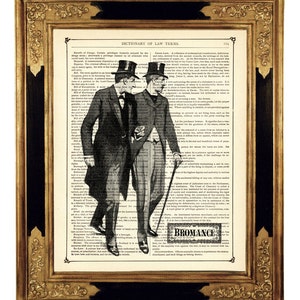 Sherlock Holmes Dr John Watson Kunstdruck Freundschaft Freunde - Steampunk Druck auf antiker viktorianischer Buchseite