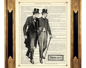 Affiche Sherlock Holmes & Dr John Watson Bromance Dark Academia - page de livre victorienne vintage impression d'art Steampunk