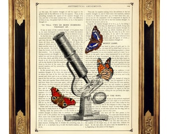 Papillons Steampunk affiche Microscope Science Instrument optique - page de livre victorien vintage impression d'art dictionnaire art Dark Academia