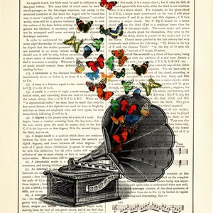 Impression d'affiche de lecteur de musique dictionnaire gramophone papillons impression d'art page de livre victorienne vintage steampunk image 2