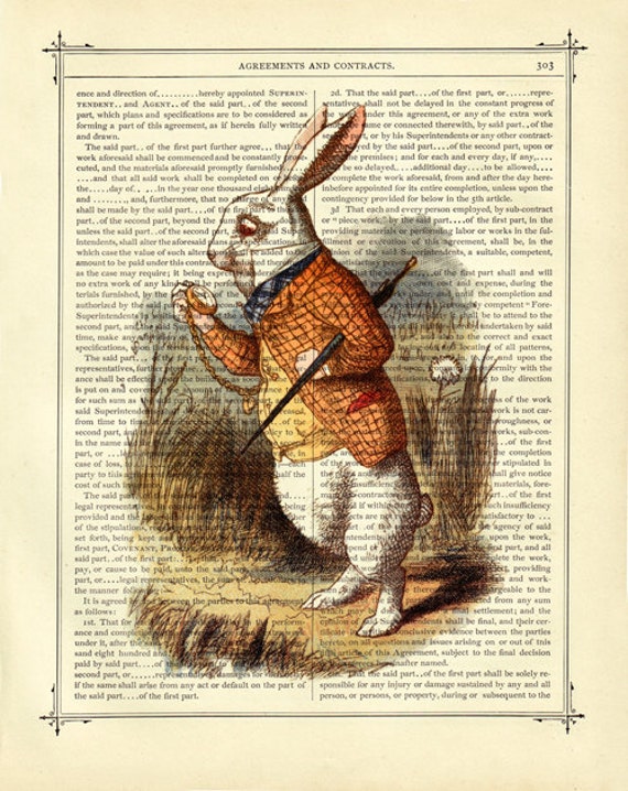 Alice in Wonderland the White Rabbit Clock Color Easter Bunny