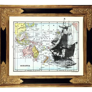 LIMITIERT Schiff Segelboot Seepiraten Wasserreisen - Vintage Viktorianische Karte Kunstdruck Steampunk