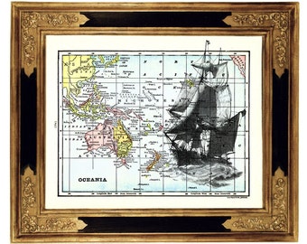 LIMITED Navio Veleiro Mar Piratas Viagem Náutica - Mapa Vitoriano Vintage Impressão Art Steampunk
