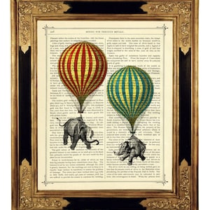 Elefanti arte mongolfiere Poster Dizionario Steampunk Shabby Chic - Stampa artistica di pagina di libro vittoriano vintage
