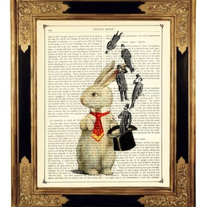 Rabbit Magician Top Hat Gentlemen Easter Bunny - Vintage Victorian Book Page Art Print Steampunk