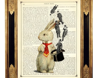 Rabbit Magician Top Hat Gentlemen Easter Bunny - Vintage Victorian Book Page Art Print Steampunk