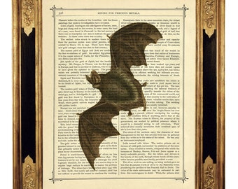 Vampir Druck Halloween Fledermaus Gothic Bild  - Kunstdruck auf antiker viktorianischer Buchseite Steampunk morbid Kostüm Poster