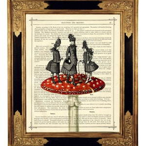 Girls Mushroom Art Print Toadstool Wall Art Game Play Cottagecore  - Vintage Victorian Dictionary Book Page Print Steampunk Nursery Toys