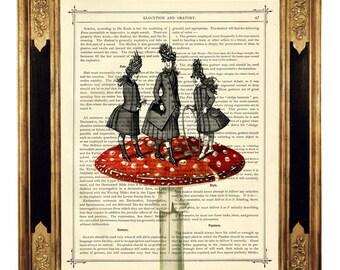 Girls Mushroom Art Print Toadstool Wall Art Game Play Cottagecore  - Vintage Victorian Dictionary Book Page Print Steampunk Nursery Toys