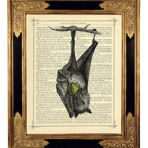 Suspendu chauve-souris vampire Halloween gothique fruit - page de livre victorienne vintage impression d&#39;art Steampunk