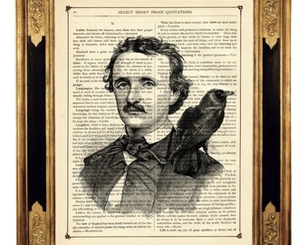 Edgar Allan Poe Retrato Artístico Raven Crow Nevermore Gótico Halloween Dark Academia - Vintage Victorian Book Page Art Print Steampunk
