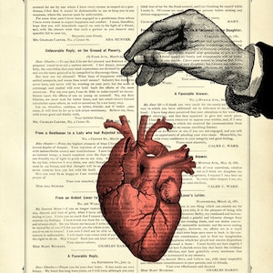 Anatomical Heart Thread Hand Gothic Vintage Victorian Book Page Art Print Steampunk Valentine's Day Love image 2