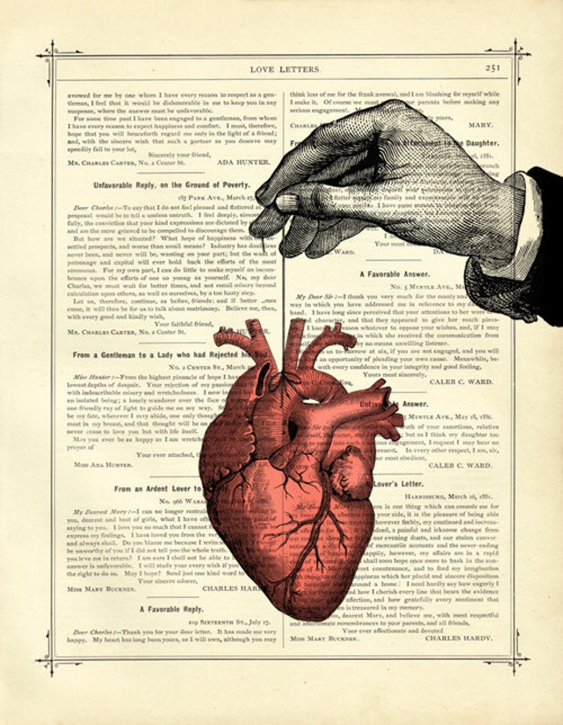 Anatomical Heart Thread Hand Gothic Vintage Victorian Book Page Art Print Steampunk Valentine's Day Love image 2