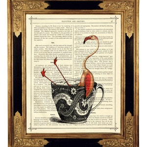 Pink Flamingo Art Print Tea Cup Bath Tea Party Cottagecore Dictionary Poster   - Vintage Victorian Book Page Steampunk